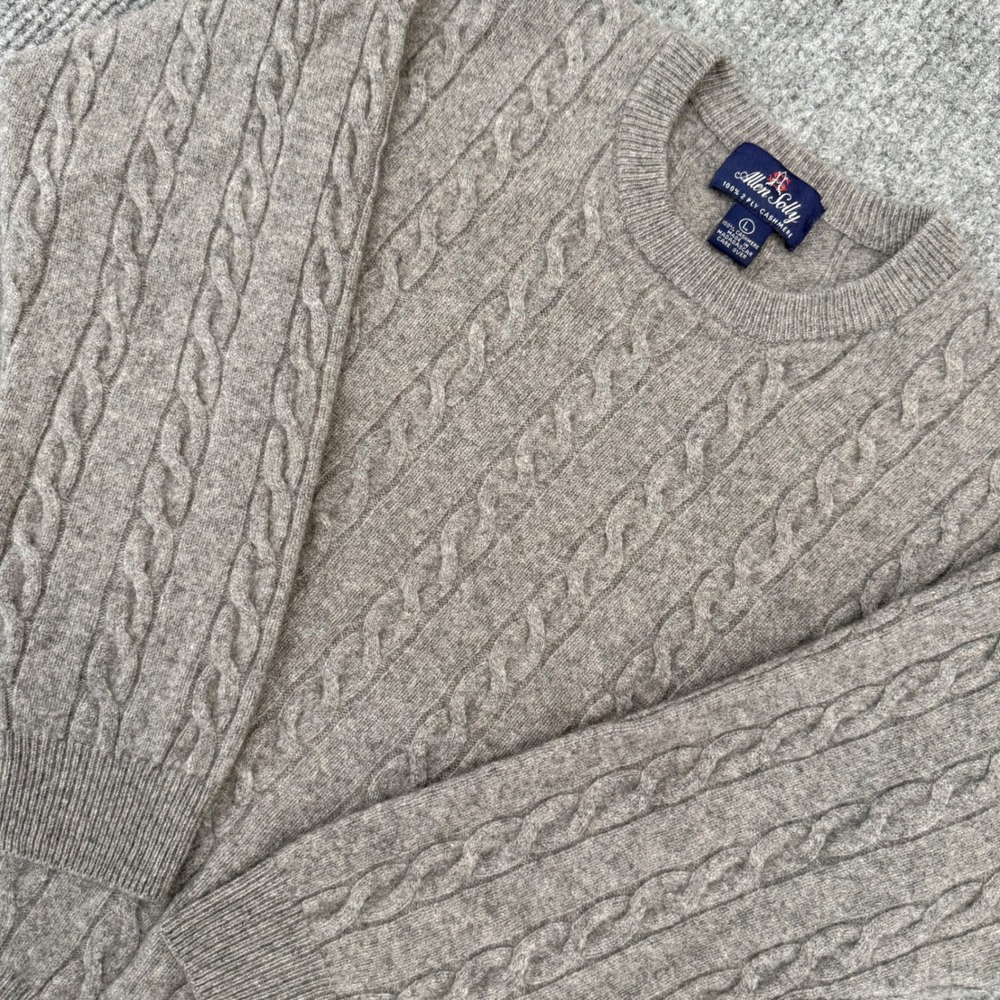 Allen Solly Gray 100% 2 Ply Cashmere Cable Knit Crewneck Sweater Mens Large
